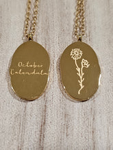Load image into Gallery viewer, Engraved Birth Month Flower and Name in Gold