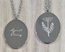 Load image into Gallery viewer, Engraved Birth Month Flower and Name in Silver