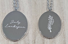 Load image into Gallery viewer, Engraved Birth Month Flower and Name in Silver