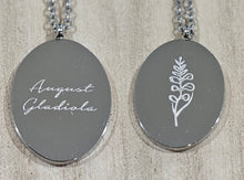 Load image into Gallery viewer, Engraved Birth Month Flower and Name in Silver