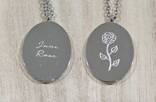 Load image into Gallery viewer, Engraved Birth Month Flower and Name in Silver