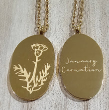 Load image into Gallery viewer, Engraved Birth Month Flower and Name in Gold
