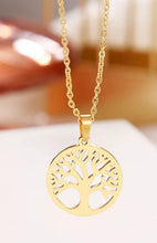Load image into Gallery viewer, Gold Tree Of Life Round Pendant Necklace

