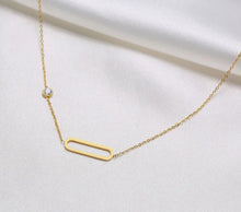 Load image into Gallery viewer, Gold Hollow Cylinder Pendant Cubic Zircon Stud Necklace
