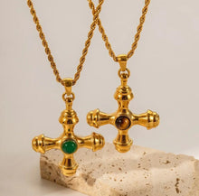 Load image into Gallery viewer, Stone Cross Gold Necklace
