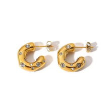 Load image into Gallery viewer, Chunky Cubic Zircon C Shape Gold Earring
