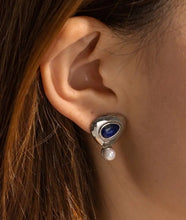 Load image into Gallery viewer, Natural Stone Lapis Earrings  Gold/ Silver
