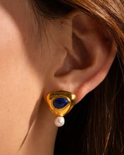 Load image into Gallery viewer, Natural Stone Lapis Earrings  Gold/ Silver
