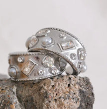 Load image into Gallery viewer, Chunky Cubic Zircon Pearl C Shape Earrings
