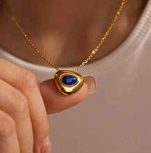 Load image into Gallery viewer, Lapis Lazuli Gold Triangle Pendant Necklace
