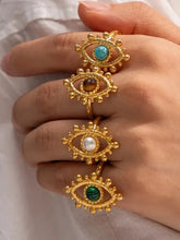 Load image into Gallery viewer, Protecting Eye Natural Stone Gold Ring
