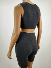 Load image into Gallery viewer, Vee Neck Crop Tank and Biker Shorts Two Piece Set (Charcoal)
