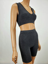Load image into Gallery viewer, Vee Neck Crop Tank and Biker Shorts Two Piece Set (Charcoal)
