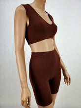 Load image into Gallery viewer, Vee Neck Crop Tank and Biker Short Two Piece Set (Chocolate)
