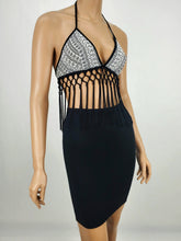 Load image into Gallery viewer, Tie Back Backless Fringed Halter Bra Top (White)
