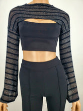 Load image into Gallery viewer, Striped Bolero Style Crop Top (Gray)
