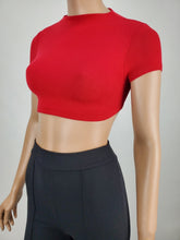 Load image into Gallery viewer, Backless Tie Back Short Sleeve Crop Top Red
