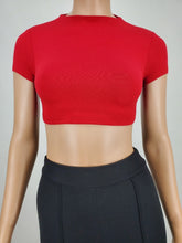 Load image into Gallery viewer, Backless Tie Back Short Sleeve Crop Top Red

