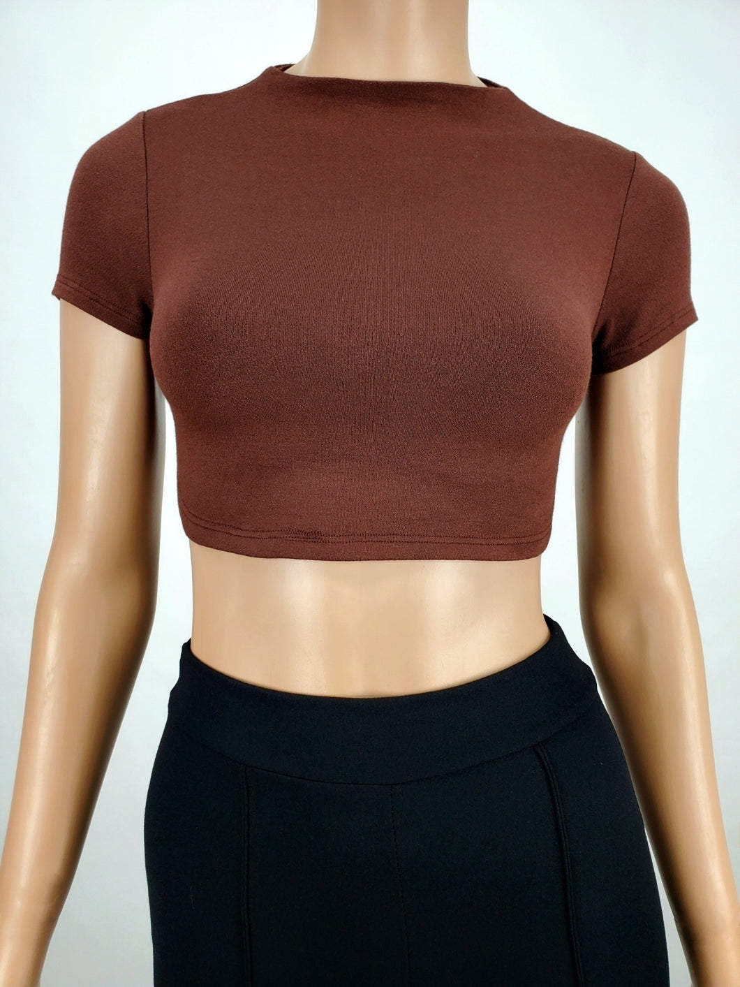 Backless Tie Back Short Sleeve Crop Top Chocolate
