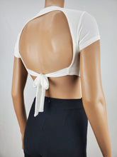 Load image into Gallery viewer, Backless Tie Back Short Sleeve Crop Top White
