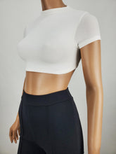 Load image into Gallery viewer, Backless Tie Back Short Sleeve Crop Top White
