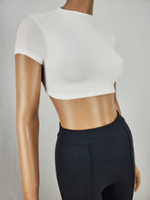 Load image into Gallery viewer, Backless Tie Back Short Sleeve Crop Top White
