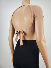 Load image into Gallery viewer, Backless Tie Back Short Sleeve Crop Top Nude
