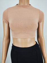 Load image into Gallery viewer, Backless Tie Back Short Sleeve Crop Top Nude
