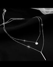 Load image into Gallery viewer, Silver Double Layer Necklace with Sparkly Round and Rectangle Pendant
