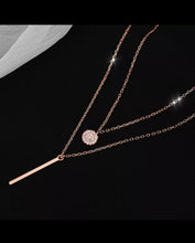 Load image into Gallery viewer, Gold Color Double Layer Necklace with Sparkly Round and Rectangle Pendant
