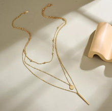 Load image into Gallery viewer, 3 Layer Gold Color Necklace with Rectangle/Round Pendant and Bead Necklace
