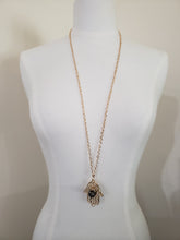 Load image into Gallery viewer, Gold Color Long Chain Necklace Hand Pendant with Black Crystal Ball
