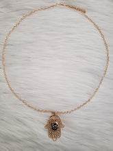 Load image into Gallery viewer, Gold Color Long Chain Necklace Hand Pendant with Black Crystal Ball
