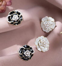 Load image into Gallery viewer, Camelia Pearl Flower Stud Earrings
