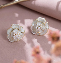 Load image into Gallery viewer, Camelia Pearl Flower Stud Earrings
