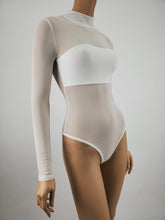 Load image into Gallery viewer, Mock-Neck Long Sleeve Mesh Bodysuit (White)
