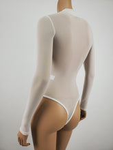 Load image into Gallery viewer, Mock-Neck Long Sleeve Mesh Bodysuit (White)
