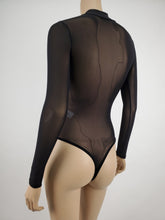 Load image into Gallery viewer, Mock-Neck Long Sleeve Mesh Bodysuit (Black)
