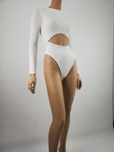 Load image into Gallery viewer, Mock-Neck Front Cut Out Long Sleeve Bodysuit (White)
