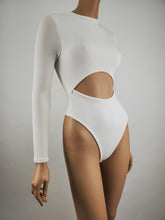 Load image into Gallery viewer, Mock-Neck Front Cut Out Long Sleeve Bodysuit (White)
