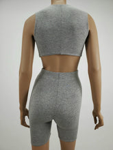 Load image into Gallery viewer, Sleeveless Crop Top and High Waist Biker Shorts  2 Pc Set (H.Gray)
