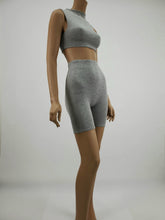 Load image into Gallery viewer, Sleeveless Crop Top and High Waist Biker Shorts  2 Pc Set (H.Gray)
