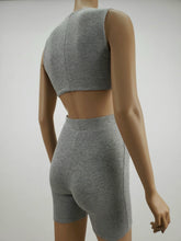 Load image into Gallery viewer, Sleeveless Crop Top and High Waist Biker Shorts  2 Pc Set (H.Gray)
