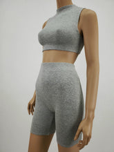 Load image into Gallery viewer, Sleeveless Crop Top and High Waist Biker Shorts  2 Pc Set (H.Gray)
