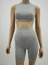 Load image into Gallery viewer, Sleeveless Crop Top and High Waist Biker Shorts  2 Pc Set (H.Gray)
