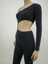 Load image into Gallery viewer, Off Shoulder One Long Sleeve Asymmetrical Jumpsuit (Black)
