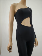 Load image into Gallery viewer, Off Shoulder One Long Sleeve Asymmetrical Jumpsuit (Black)
