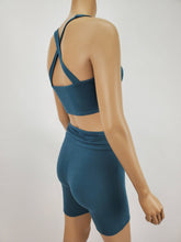 Load image into Gallery viewer, Criss Cross Back Top and Waistband with Shirring Biker Short 2 Pc. Set (Teal)
