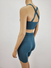 Load image into Gallery viewer, Criss Cross Back Top and Waistband with Shirring Biker Short 2 Pc. Set (Teal)
