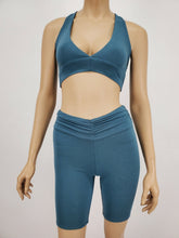 Load image into Gallery viewer, Criss Cross Back Top and Waistband with Shirring Biker Short 2 Pc. Set (Teal)
